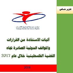 "حماية" يطالب بوضع آلية منظمة للإستفادة من عشرات القرارت والمواقف الصادرة تجاه القضية الفلسطينية