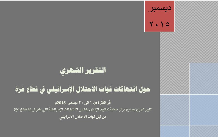 التقرير الشهري حول انتهاكات قوات الاحتلال الإسرائيلي في قطاع غزة خلال ديسمبر 2015
