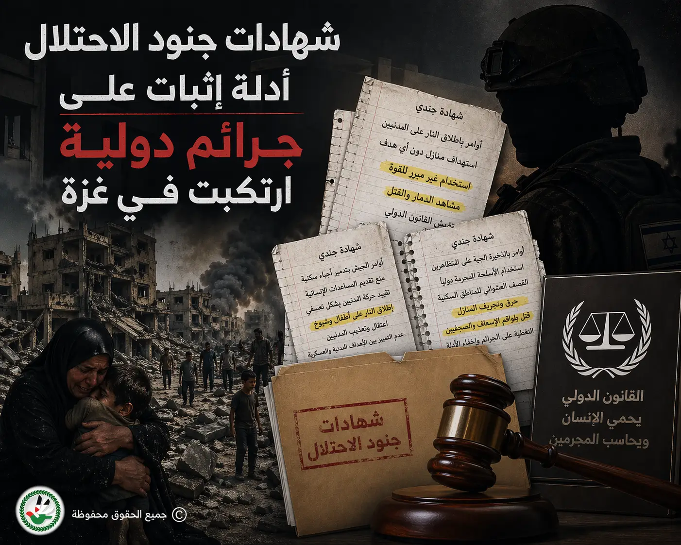 "حماية" شهادات جنود الاحتلال أدلة إثبات على جرائم دولية ارتكبت في غزة